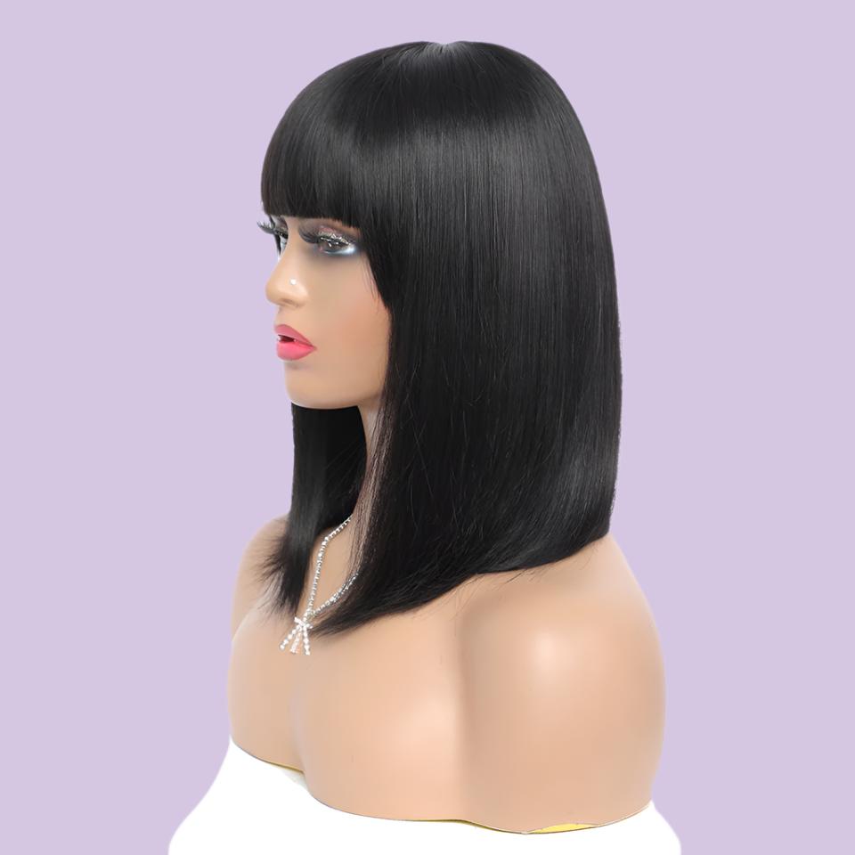 Qi Bangs Short Bob Wig – Real Hair, Dyeable, 8"-14" Lengths