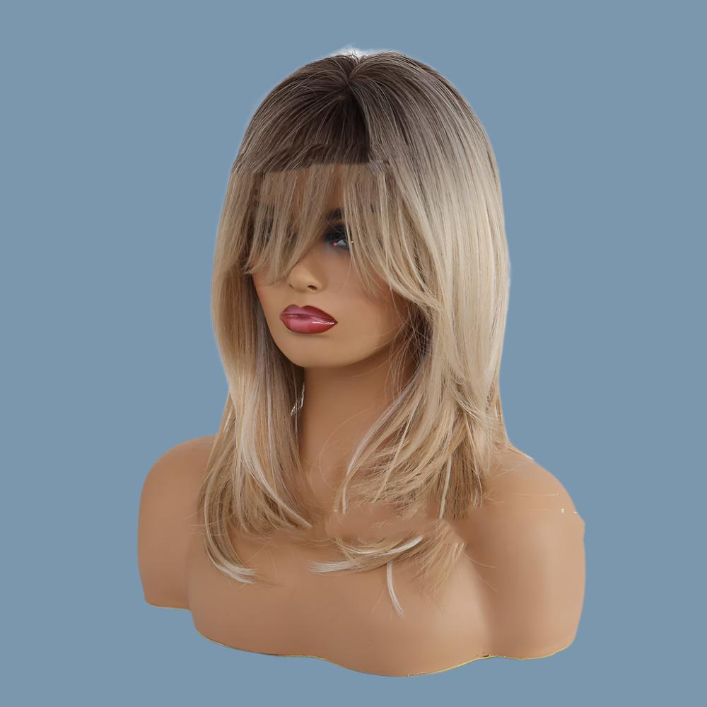 Gradient Long Hair Wig – Black & Light Gold, High-Temperature Fiber