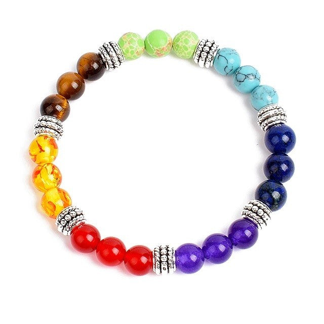 √ 7 Chakra Natural Healing Stone & Bead Bracelet-Balance, Yoga, Energy