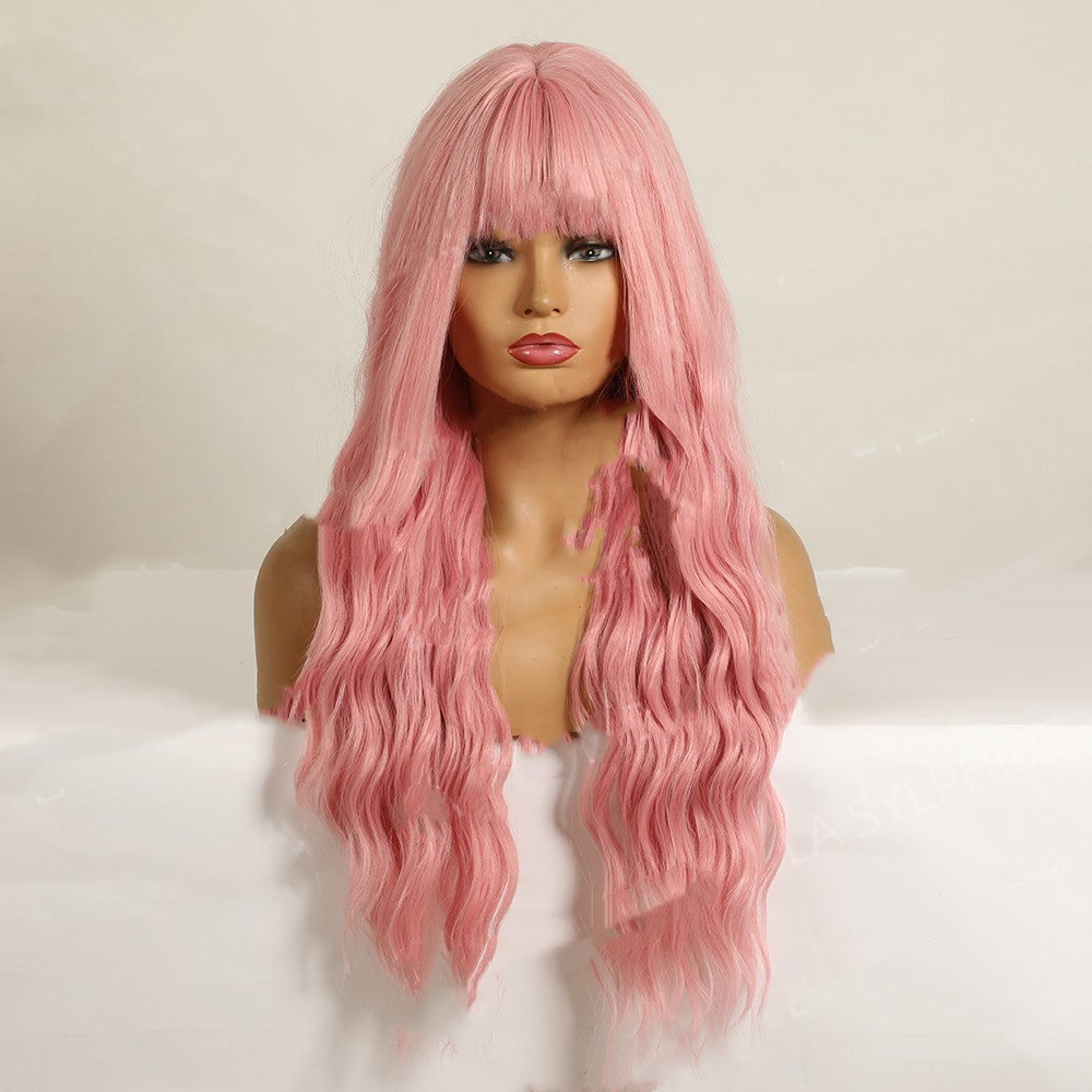 Long Wavy Air Bangs Curly Wig - Synthetic Fiber Hair for Women