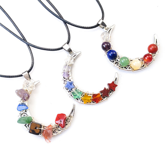 Seven Chakras Crystal Moon Necklace: Harmonize Energy with Celestial Elegance