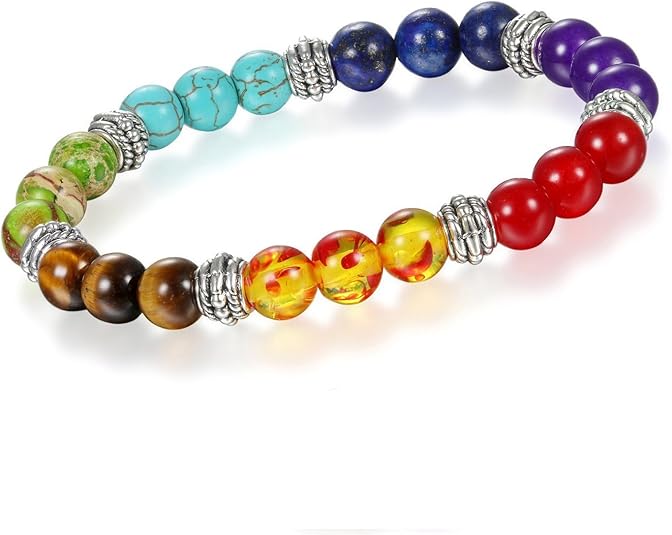 √ 7 Chakra Natural Healing Stone & Bead Bracelet-Balance, Yoga, Energy