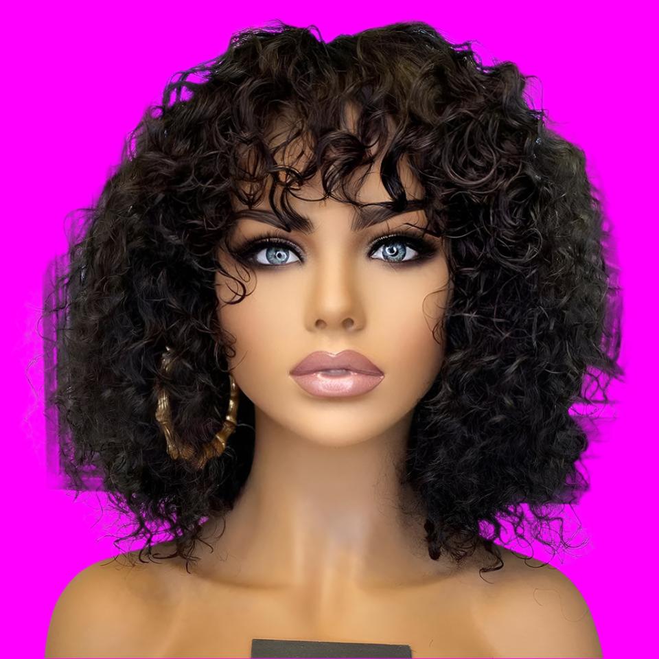 4A Deep Curly Fringe Wig – 100% Human Hair with Stylish Bangs