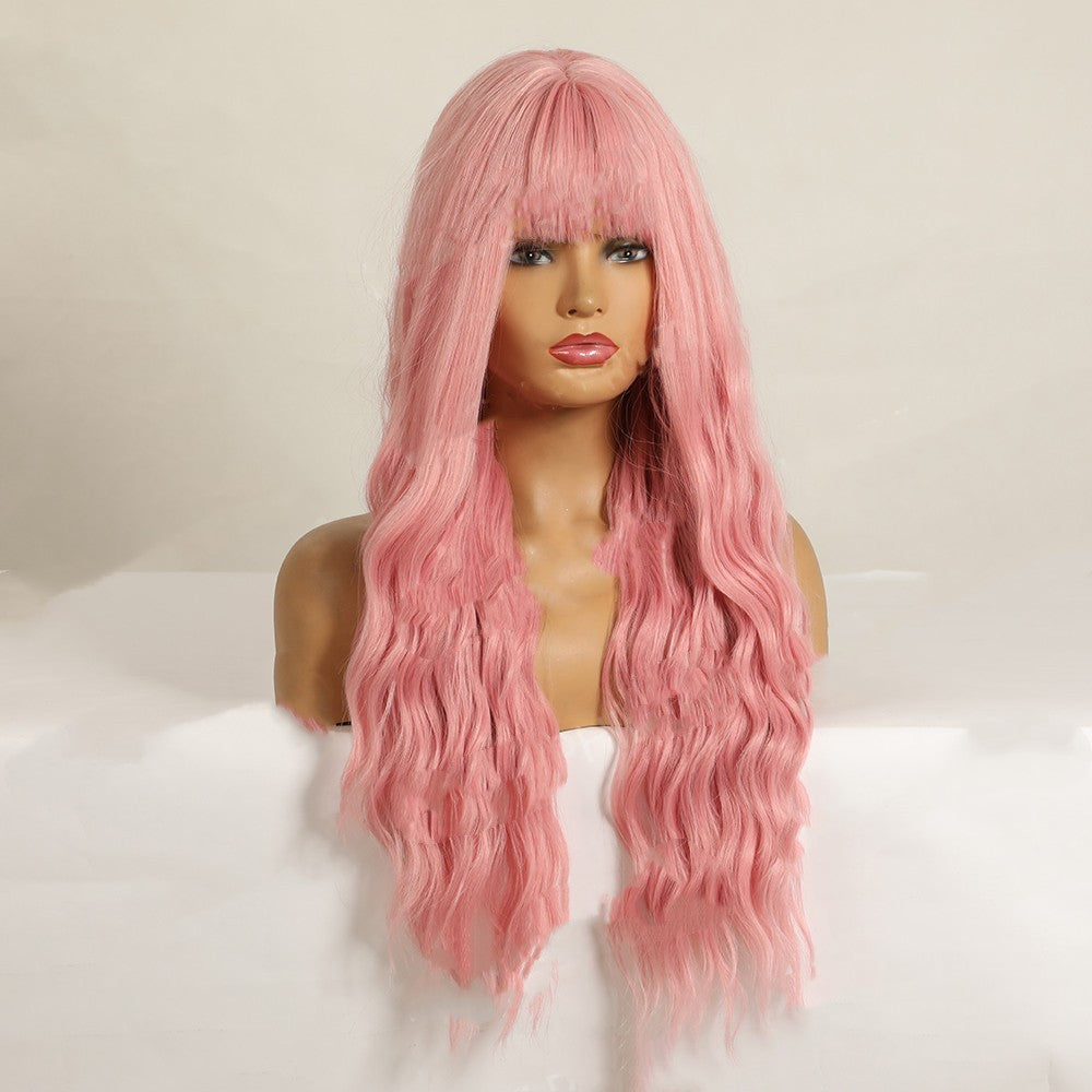 Long Wavy Air Bangs Curly Wig - Synthetic Fiber Hair for Women