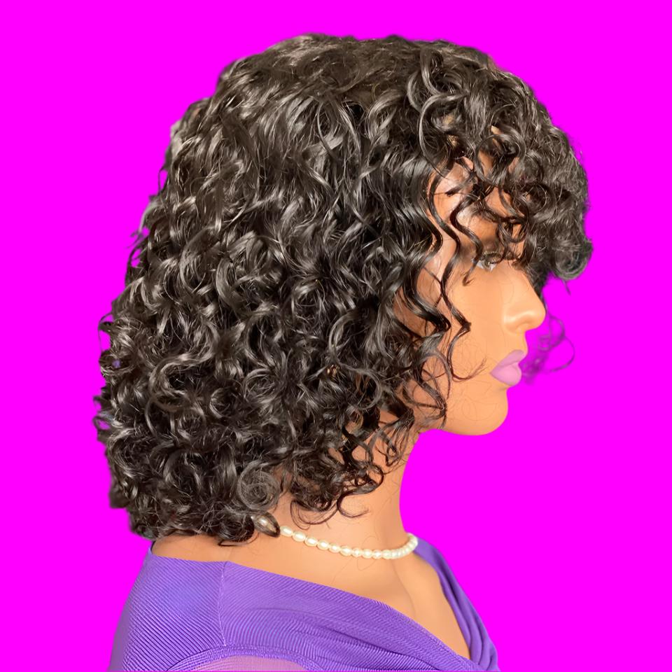 4A Deep Curly Fringe Wig – 100% Human Hair with Stylish Bangs