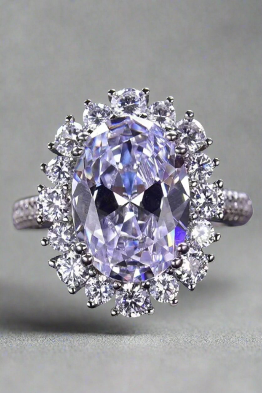 8 Carat Oval Moissanite Ring in 925 Sterling Silver – Elegant Design with Zircon Accents