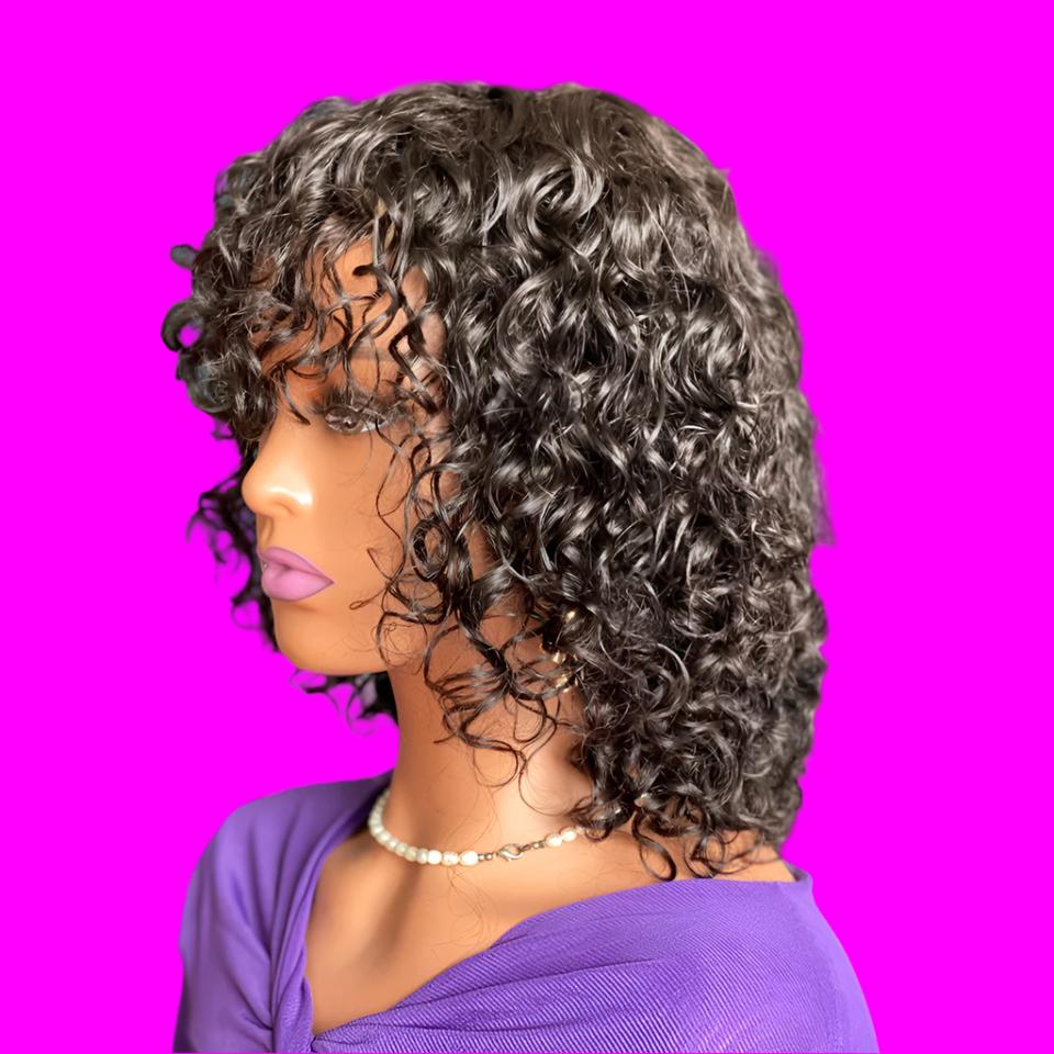 4A Deep Curly Fringe Wig – 100% Human Hair with Stylish Bangs